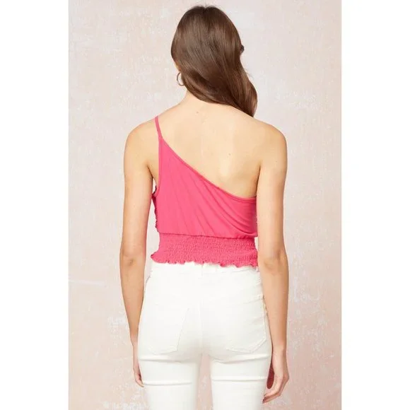 Entro One Shoulder Crop Top, Fuchsia - Picture 3 of 6